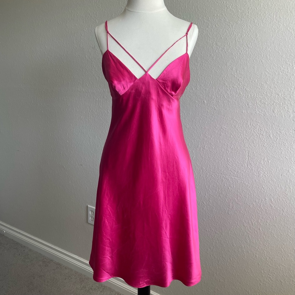Vintage 90s Victorias Secret Hot Pink Silk Satin Slip Dress